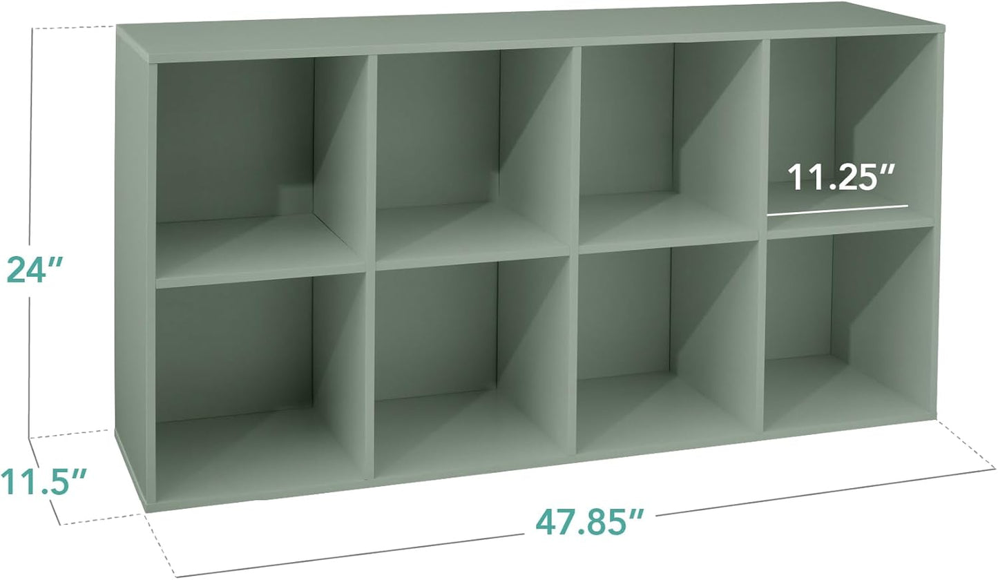 Kids Bookcase 8-Cube Storage Organizer, 11In Shelf Opening, Bookshelf, Toy Storage, Customizable W/ 3 Removable Back Panels – Sage