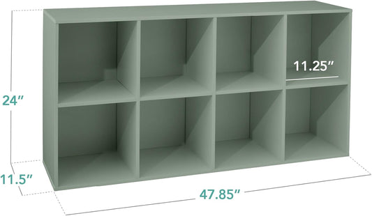 Kids Bookcase 8-Cube Storage Organizer, 11In Shelf Opening, Bookshelf, Toy Storage, Customizable W/ 3 Removable Back Panels – Sage