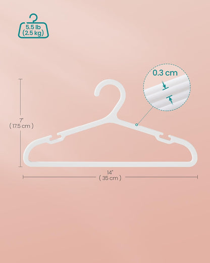 Kids Hangers 100 Pack, Plastic Baby Hangers for Closet, 14 X 7 Inches, for Children Aged 7-12 Years, Space-Saving, Non-Slip, Cloud White UCRP190W01