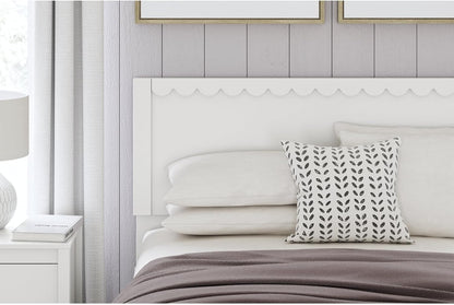 Signature Design by Ashley Hallityn Coastal Panel Headboard, Wood, Scallop Detail, Full, Headboard Attaches to Your Bed Frame (Not Included), Matte White Finish, (Headboard Only)