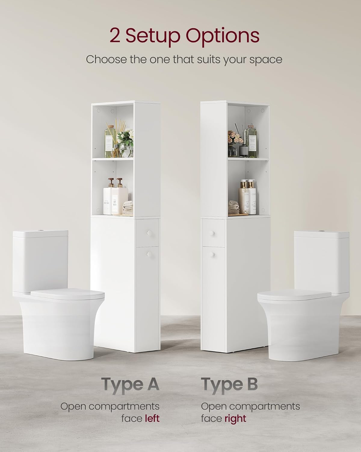 Slim Bathroom Storage Cabinet, Narrow Freestanding Bathroom Cabinet with Storage Drawers and Adjustable Shelf, for Small Spaces, Modern Style, White UBBK567T14