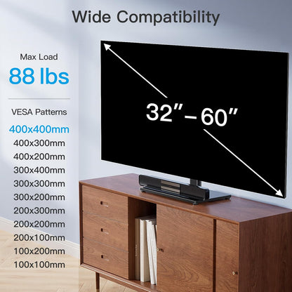 Swivel Universal TV Stand/Base - Table Top TV Stand for 32-60 Inch LCD LED Tvs - Height Adjustable TV Mount Stand with Tempered Glass Base, VESA 400X400Mm,Holds up to 88Lbs PSTVS09