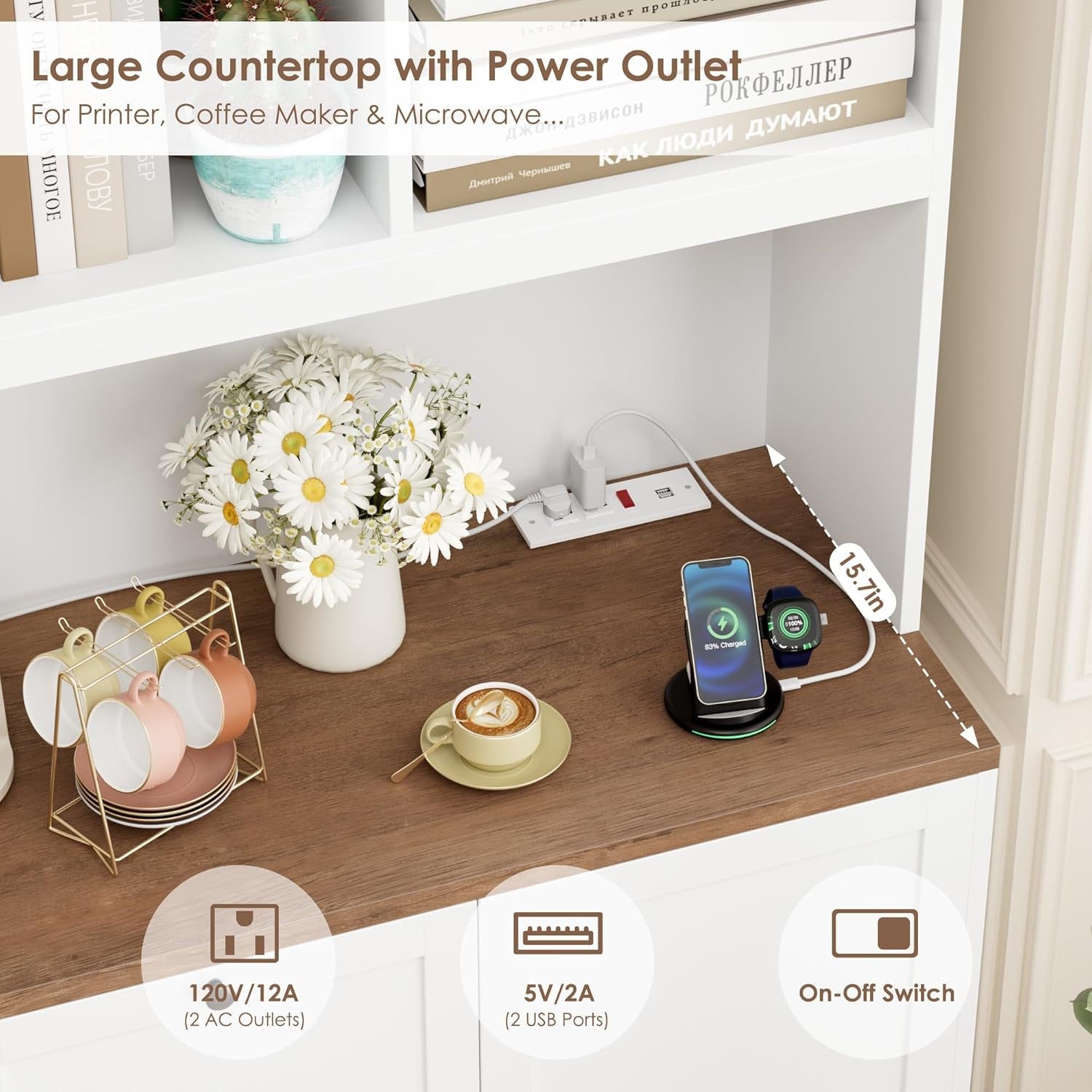 72'' Tall File Bookcase with Power Outlet & Printer Stand, 2 Drawer Filing Cabinets for Home Office Fit Hanging A4 File, Storage Cabinet W/ 3 Tier Open Book Shelf & Doors for Living Room, White