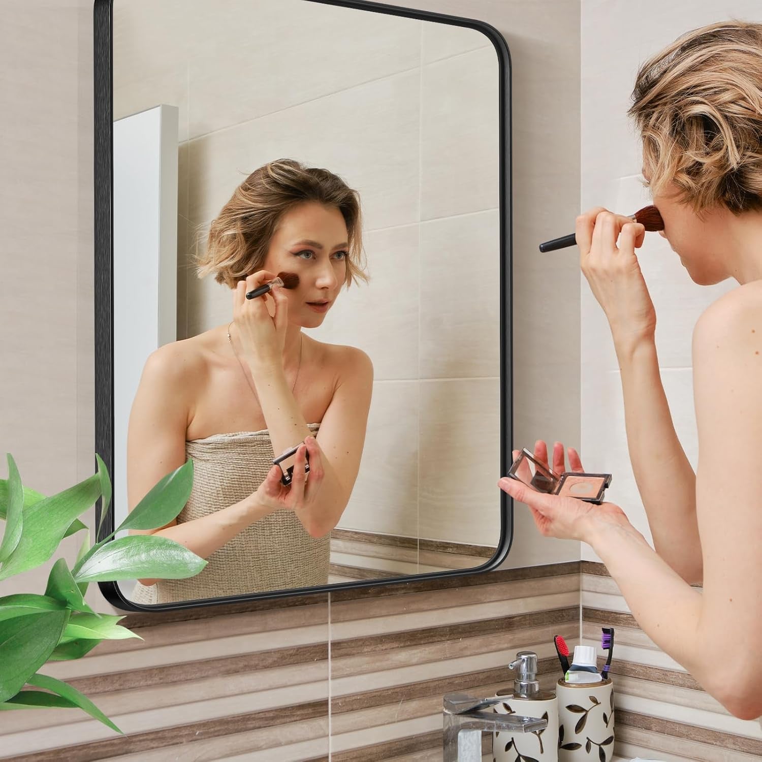 Black Bathroom Vanity Mirror for Wall, 22X30 Inch Metal Framed Wall Mirror Farmhouse Rectangle, Anti-Rust, Tempered Glass, Hangs Horizontally or Verticall