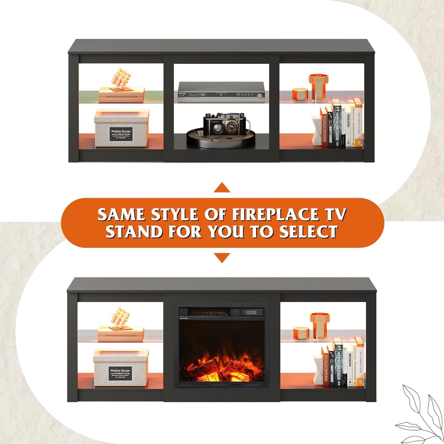 LED TV Stand for 65 Inch TV, Modern Entertainment Center with Adjustable Glass Shelves & Customizable LED Lights, Sturdy Media Console for Living Room, Bedroom,Gaming (Black)