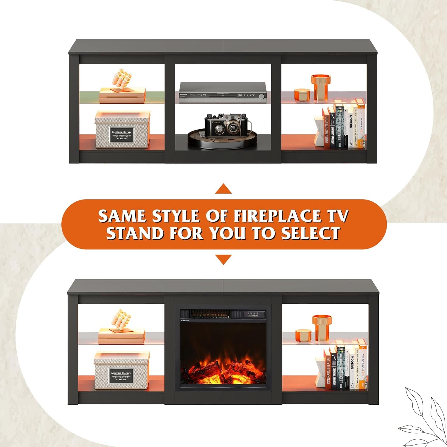 LED TV Stand for 65 Inch TV, Modern Entertainment Center with Adjustable Glass Shelves & Customizable LED Lights, Sturdy Media Console for Living Room, Bedroom,Gaming (Black)