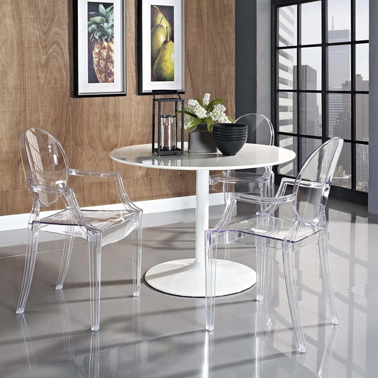 Casper Modern Acrylic Stacking Kitchen and Dining Room Arm Chair in Clear - Fully Assembled