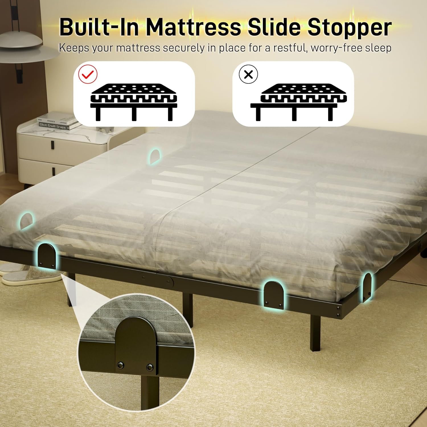 14 Inch Floating Queen Bed Frame with Smart LED Lights and Charging Station, Modern Metal Queen Bed Frame, Easy to Assemble, No Box Spring Needed (Queen)