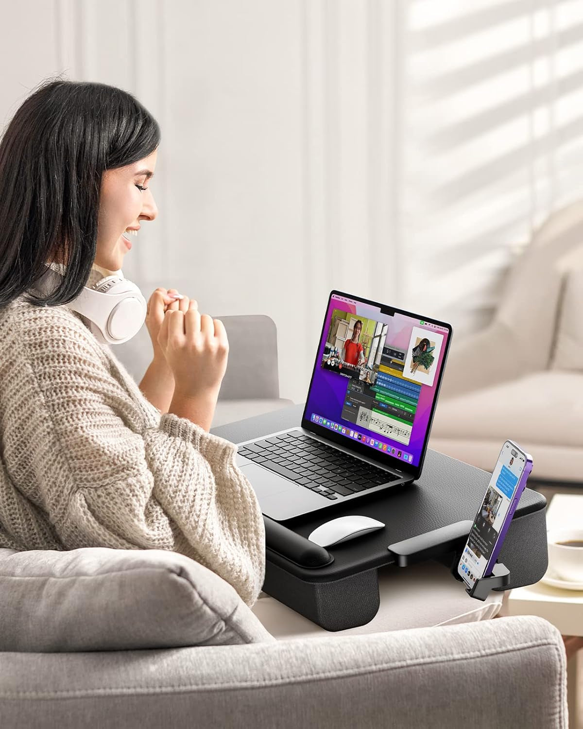 Laptop Lap Desk, Portable Laptop Desk for Bed - Fits up to 17" Laptops & Macbook,Lightweight Lap Tray Table with Storage Drawer, Lap Desk with Cushion, Lap Stand for Bed & Couch