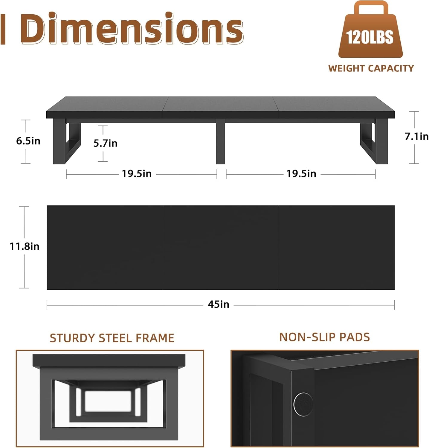 45" Large TV Riser for 32-60 Inch TV, TV Riser Stand Shelf with Steel Legs, Tabletop TV Stand Riser for Home Office,Black