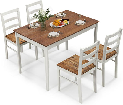5-Piece Dining Set for 4, Solid Wood Rectangular Table & 4 Chairs Wtih Rubber Wood Legs, Kitchen Table and Chairs Set for Small Spaces Dinette Dining Room Restaurant (Rustic Brown)