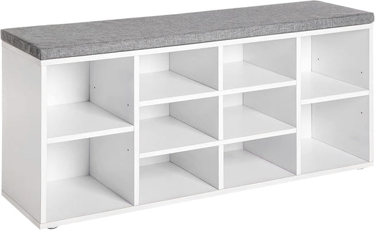 Shoe Bench Storage Bench Entryway Bench Shoe Storage Organizer, 11.8 X 40.9 X 20.7 Inches, with Cushion and 10 Adjustable Compartments for Living Room Entryway Hallway Bedroom