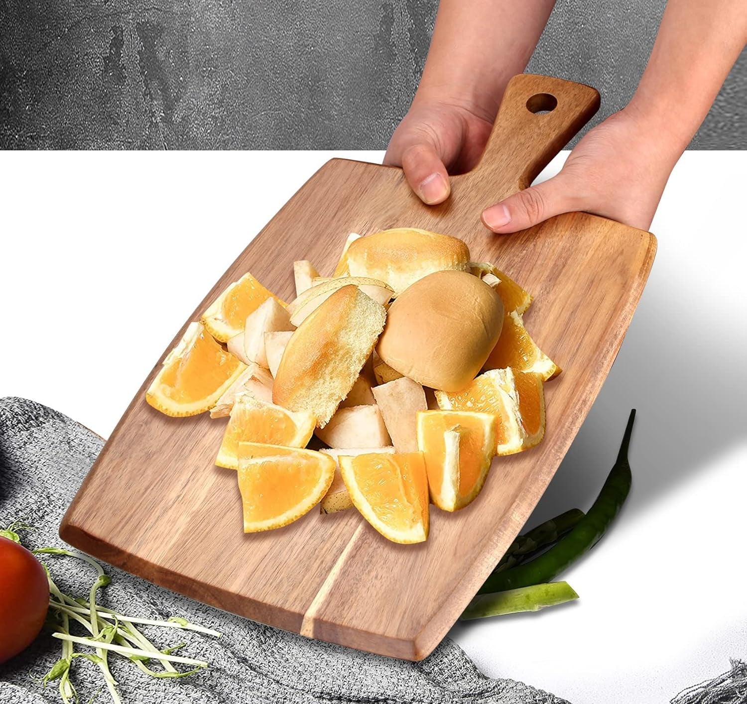 Large Wooden Charcuterie Boards Acacia Wood Cutting Boards for Kitchen Meat Chopping Board Bread Serving Cheese Board Decorative Big Cutting Board with Handle Butcher Block Food Tray Cheese Platter