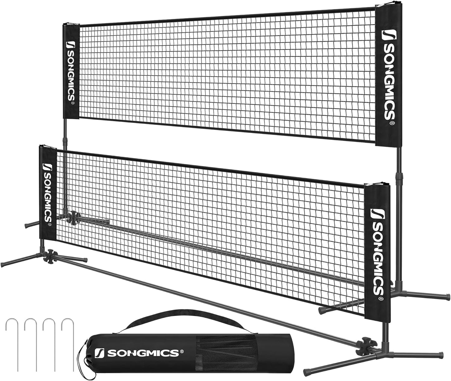 Badminton Net, Height Adjustable Volleyball Net, Pickleball Net for Junior Tennis, Kids, Indoor Outdoor Court, Foldable Nylon Net with Poles 10Ft/13Ft/16.5Ft Wide