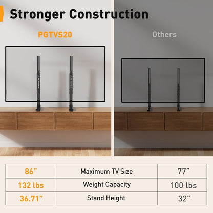 Universal TV Stand Legs for Most 37–86 Inch Tvs up to 132 Lbs, Height Adjustable TV Legs Replacement Suitable for Soundbar, Table Top Stand Base Max VESA 800 X 500Mm, PGTVS20