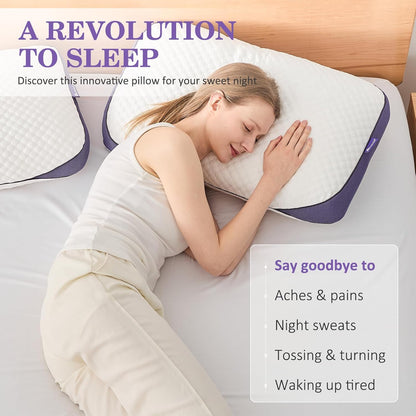 Adjustable Shredded Memory Foam Pillow Queen Size, Cooling Bed Pillow for Sleeping with Removable Cover, Medium Pillow for Side Stomach & Back Sleepers, 1 Pack 20"X28"