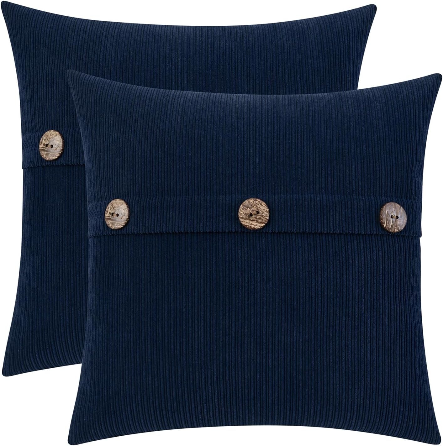 Navy Blue Chenille Throw Pillow Covers 18X18 Inch with Triple Buttons, Soft Farmhouse Accent Decorative Cushion Cases for Couch Sofa Bed Living Room Pack of 2