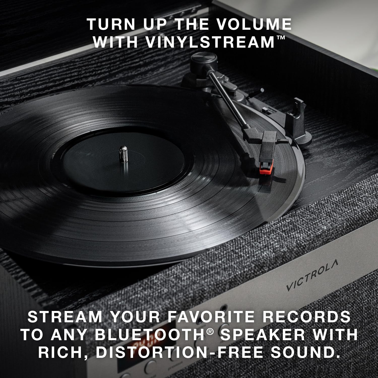 Century 6-In-1 Vinyl Record Player & Music Center – 3-Speed Turntable, CD & Cassette Player, VINYLSTREAM, Bluetooth & 3.5Mm Aux, Record Player with Speakers, Mid Century Design (Walnut)