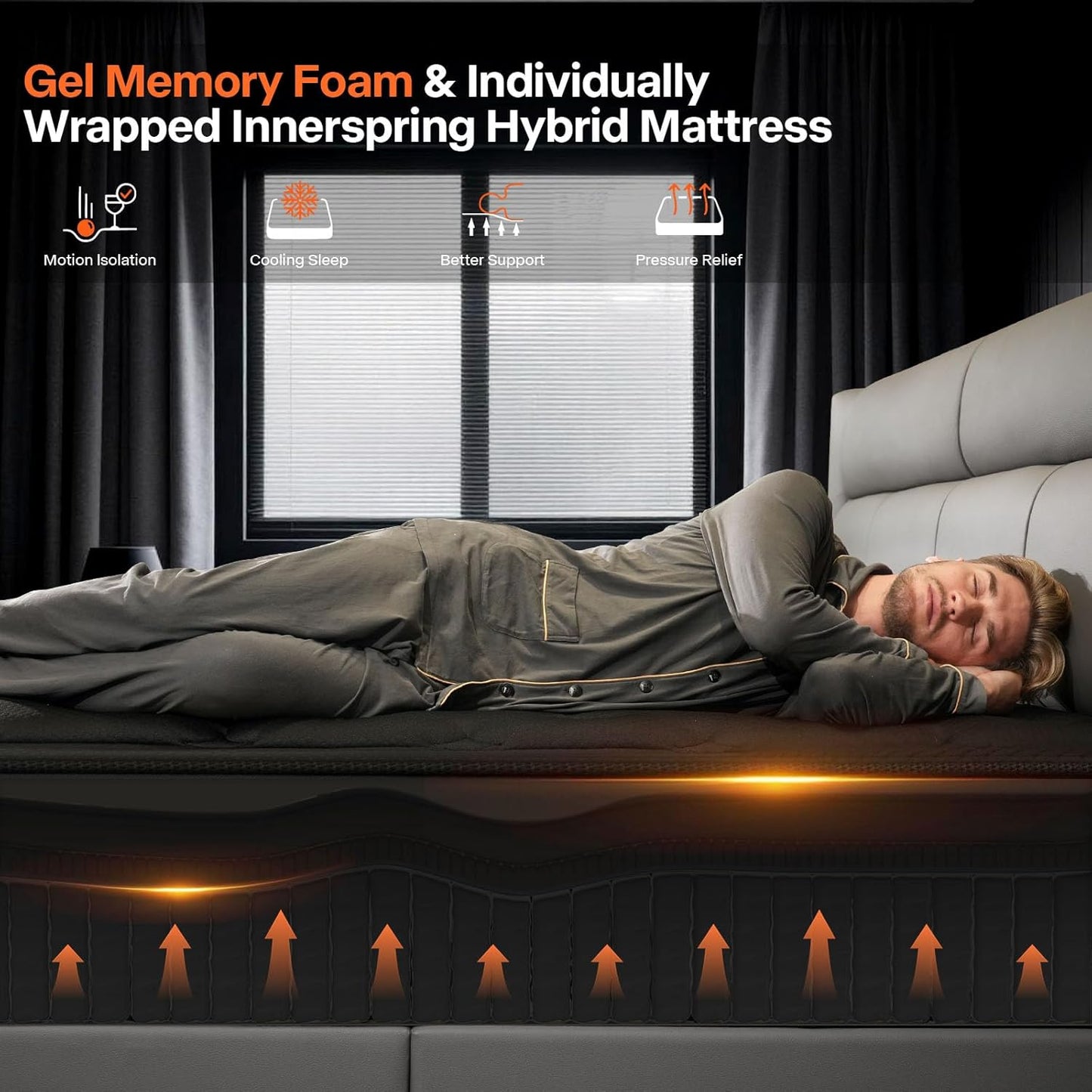 Queen Mattress, 10 Inch Hybrid Mattress in a Box, Medium Firm, Memory Foam and Individual Pocket Springs for Motion Isolation, Comfortable and Pressure Relief, Black