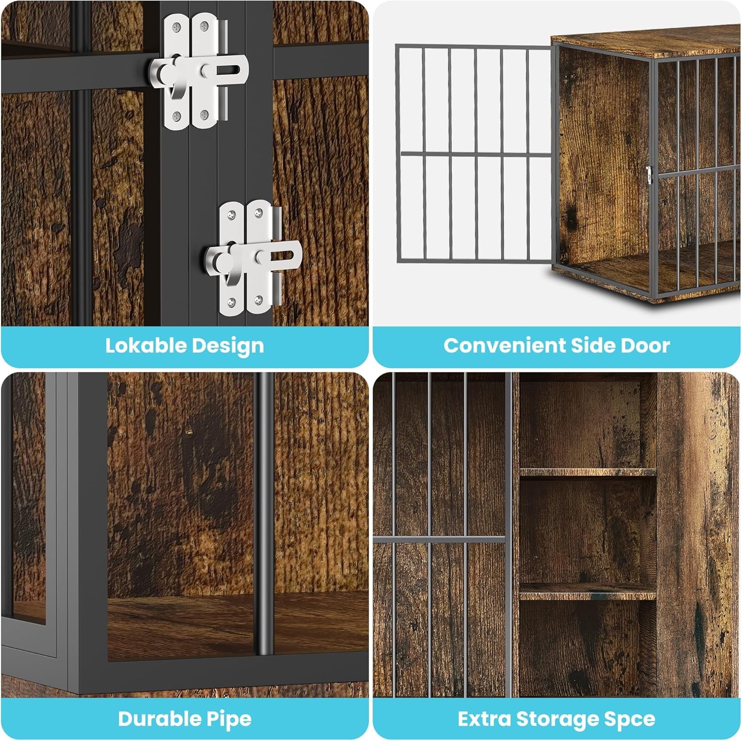 Dog Cage Furniture for 2 Dogs,Large Wooden Crate Furniture TV Stand,Large Crate Furniture with Cabinet and Removable Divider,Indoor Dog House,Pet Storage Cabinet