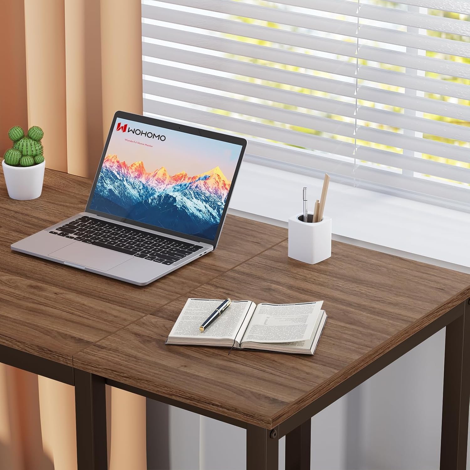 40" Vintage Desk with Shelves, Sturdy Dark Brown Desks with Storage, Rustic Desk Wooden