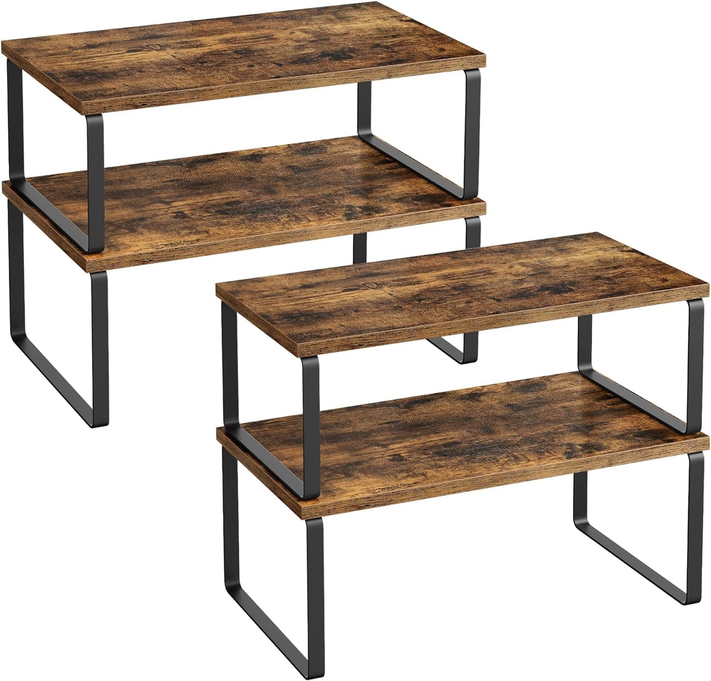 Cabinet Organizer Shelf, Set of 4 Kitchen Counter Shelves, Kitchen Storage, Spice Rack, Stackable, Expandable, Metal and Engineered Wood, Cloud White and Natural Beige UKCS010N01