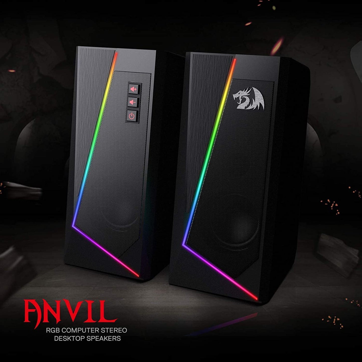 GS520 RGB Desktop Speakers, 2.0 Channel PC Computer Stereo Speaker with 6 Colorful LED Modes, Enhanced Sound and Easy-Access Volume Control, USB Powered W/ 3.5Mm Cable