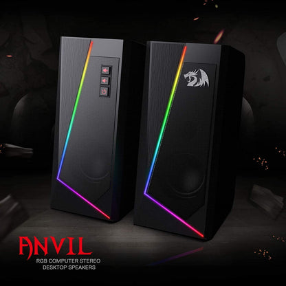 GS520 RGB Desktop Speakers, 2.0 Channel PC Computer Stereo Speaker with 6 Colorful LED Modes, Enhanced Sound and Easy-Access Volume Control, USB Powered W/ 3.5Mm Cable