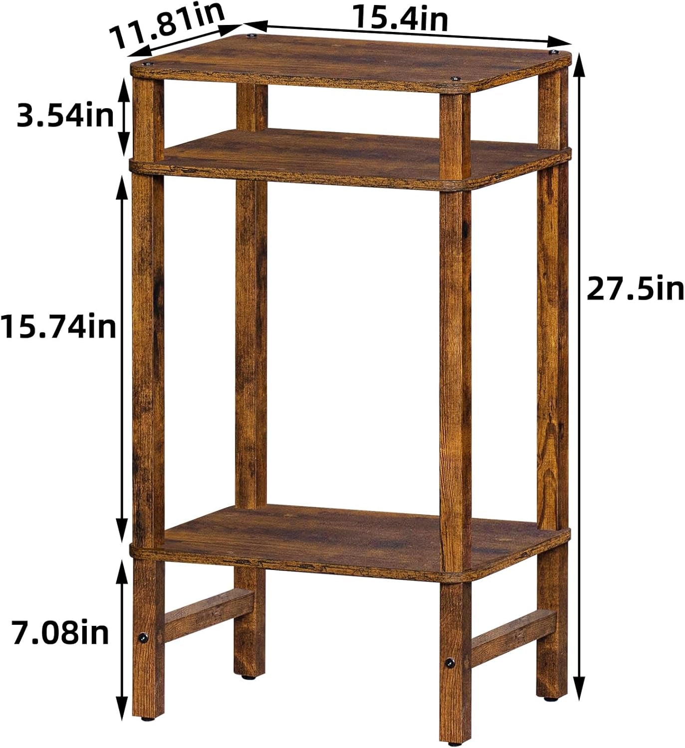 Side Table End Table Tall Night Stand 3-Tier for Living Room Bedroom Bathroom Office Furniture Brown
