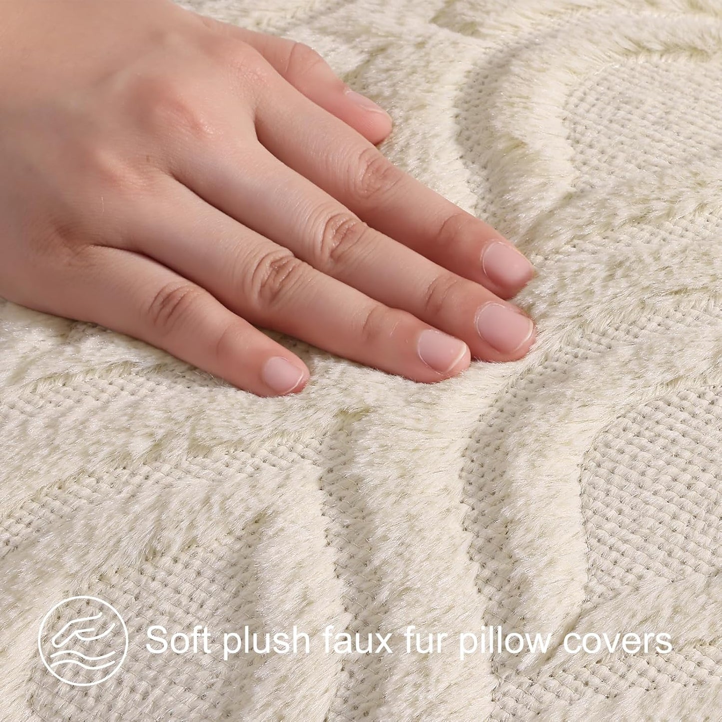 Fall Throw Pillow Covers 18X18 Inch Set of 2, Soft Plush Decorative Faux Fur Beige Solid Couch Pillow Covers, Accent Farmhouse Neutral Square Euro Pillow Cases for Sofa Bed Living Room