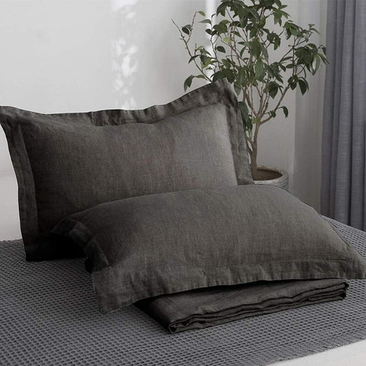 100% Linen Pillow Case King Size Set of 2, Dark Grey Pillow Covers with Overlap Closure, Luxury Breathable Pillowcases Protectors Suitable for All-Season (20" X 36", Dark Grey)