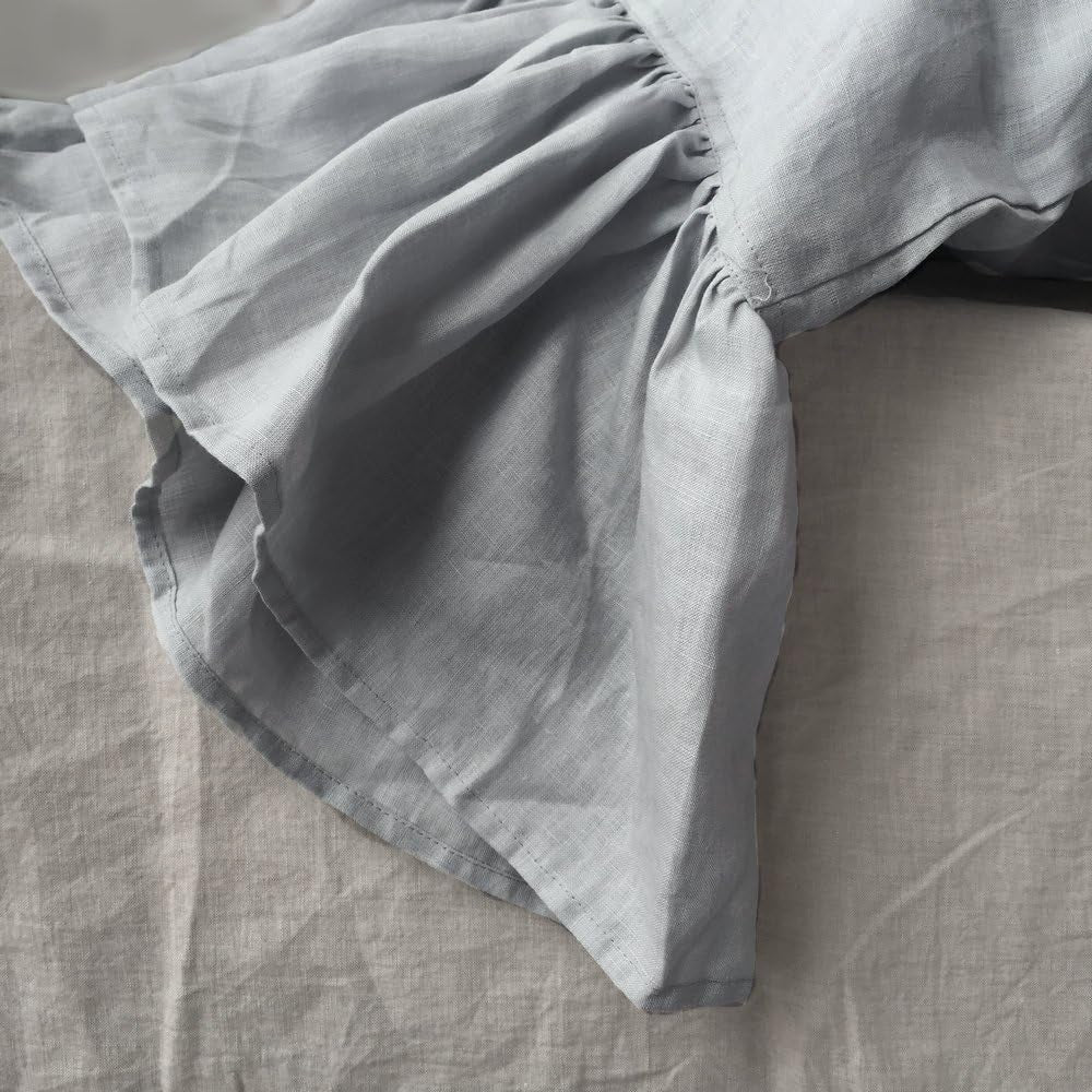 Ruffles Linen Pillowcase. Pure Flax Pillow Sham 100% French Linen Ruffled Pillow Cover, Standard, Queen, King 1 PCS Size (Queen, Silver)