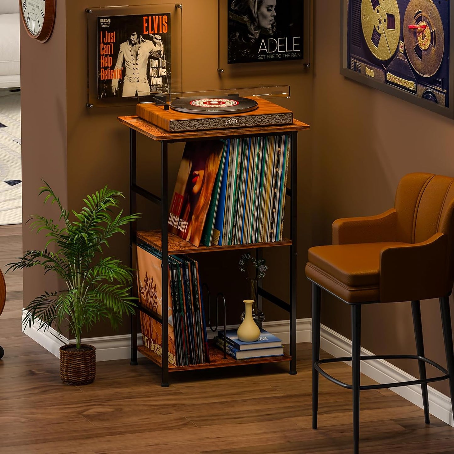 Vinyl Record Player Stand for 200 Albums - Solid Wood Turntable Table with Extended Desktop, Space-Saving LP Holder Cabinet for Living Room, Bedroom & Home Office