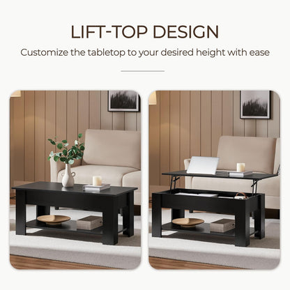 Modern Living Room 3 Pieces Table Sets, Lift Top Coffee Table and End Table Sets for Home and Office, Easy Assembly Accent Furniture with Hidden Compartment and Open Storage Shelf, Black