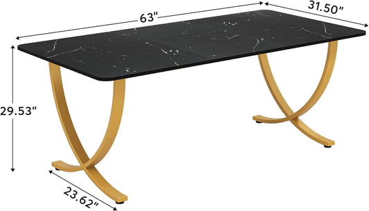 Executive Desk, 63” W X 31.5” D Large Office Desk, Modern Computer Desk Conference Table Meeting Room Table, Business Furniture for Home Office, Black and Gold