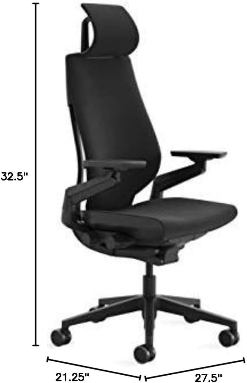 Gesture Office Chair with Head Rest - Ergonomic Work Chair with Wheels for Hard Flooring - Comfortable Office Chair - Intuitive-To-Adjust Chairs for Desk - 360-Degree Arms - Licorice Fabric