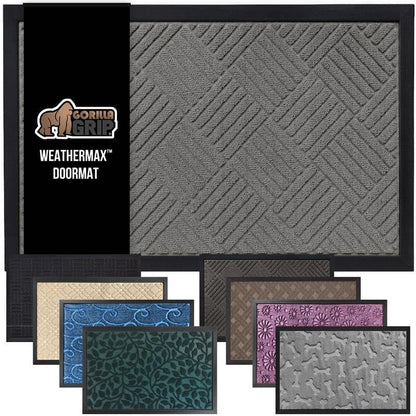 100% Waterproof All-Season Weathermax Doormat US Designed Natural Rubber, Stain Fade Resistant, Low Profile Indoor Outdoor Door Mats, Easy Clean, 17X29 Gray Diamond