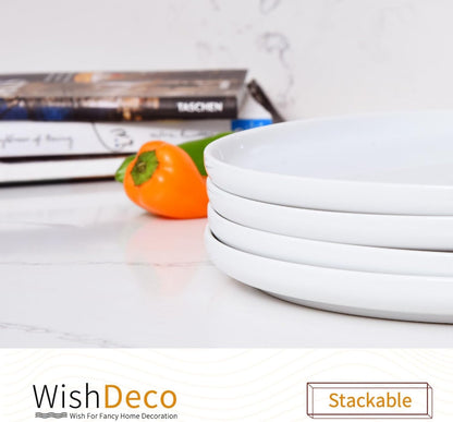 White Dinner Plates Set of 4, Ceramic Dining Plates 10.5 Inch, Large Salad Plate, Porcelain Kitchen Plate for Pizza, Steak, Microwave and Dishwasher Safe