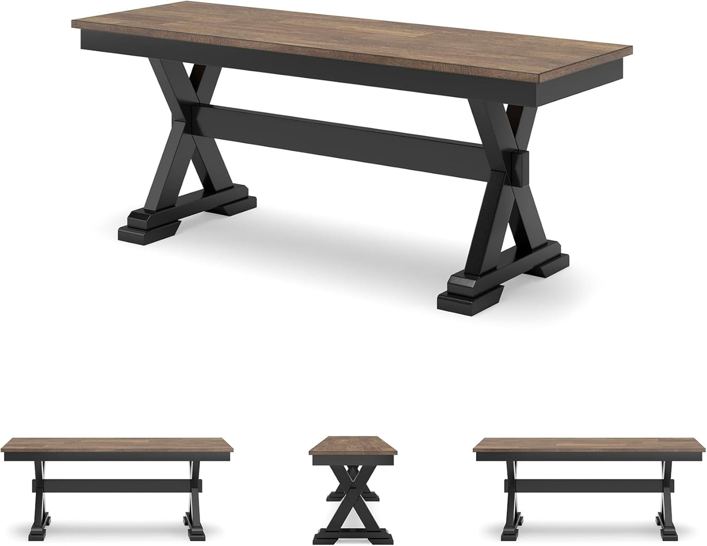 Wildenauer Farmhouse 50" Dining Bench, Dark Brown & Black