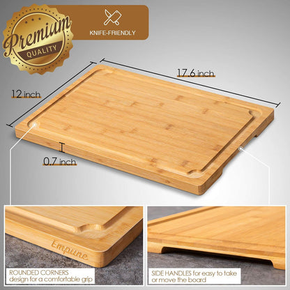 Extra Large Cutting Board, 17.6" Bamboo Cutting Boards for Kitchen with Juice Groove and Handles Kitchen Chopping Board for Meat Cheese Board Heavy Duty Serving Tray, XL,