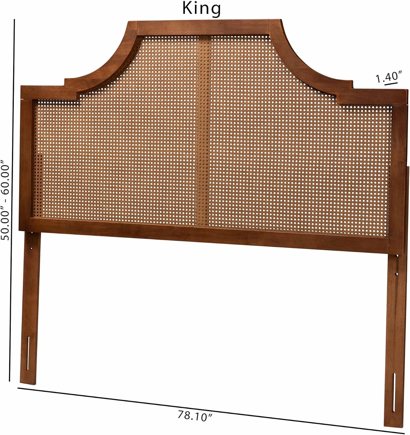 Risha Mid-Century Modern Ash Walnut Finished Wood and Rattan King Size Headboard