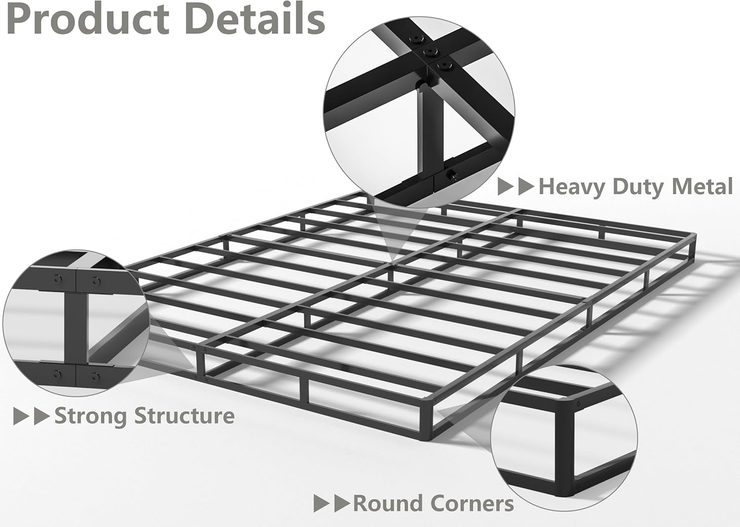 5 Inch Box Spring for Queen Bed, Heavy Duty Metal Mattress Foundation, 3000 Lbs Capacity, Low Profile Bed Base, Noise-Free, Easy Assembly, Fabric Cover