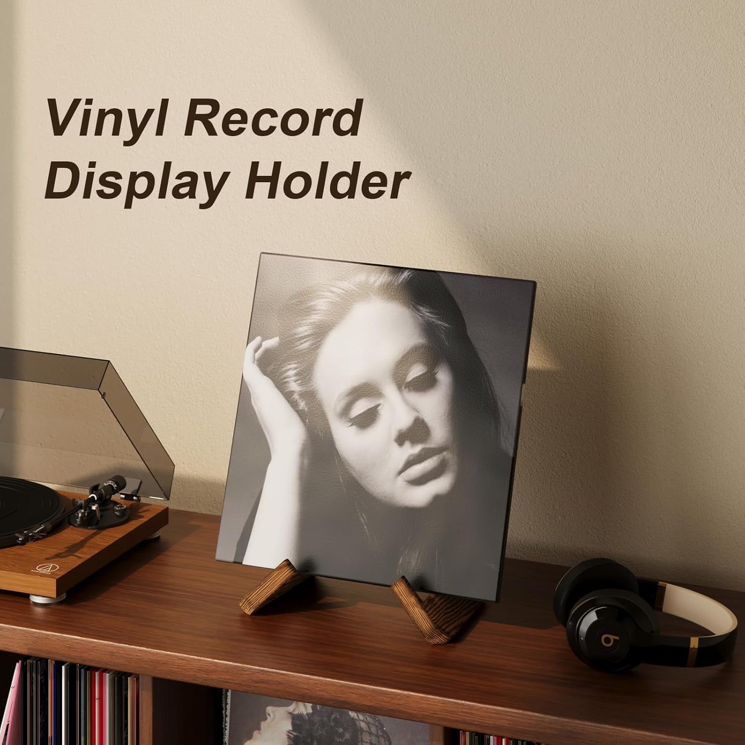Now Playing Vinyl Record Stand, Single Wood Vinyl Record Display, 1 Second Assemble Now Spinning Stands, LP Player Accessories, Wooden Album Stand, Plate Holders for Displaying, Gifts for Record Lover