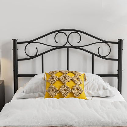 Metal Twin Size Headboard Only, Adjustable Height, Sturdy Steel Curved Twin/Twin XL Headboard for Bedroom, Farmhouse Scrollwork Design, Easy Assembly, Attach Frame, Black