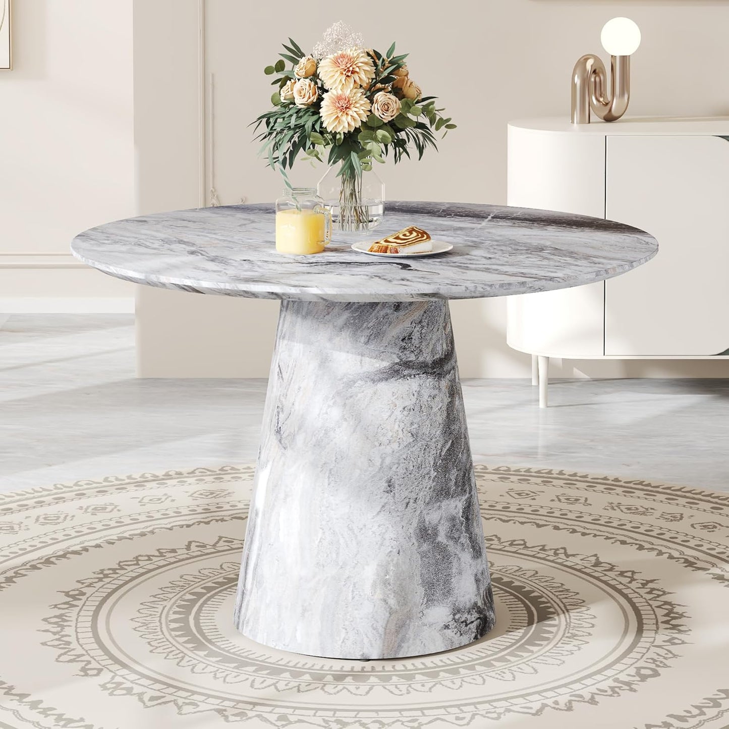 Round Dining Table,44.8''Faux Marble Dining Table for 4-6,Modern Kitchen Table with Stable Base,Space Saving Dinner Table for Kitchen,Apartment,Study.(Grey)
