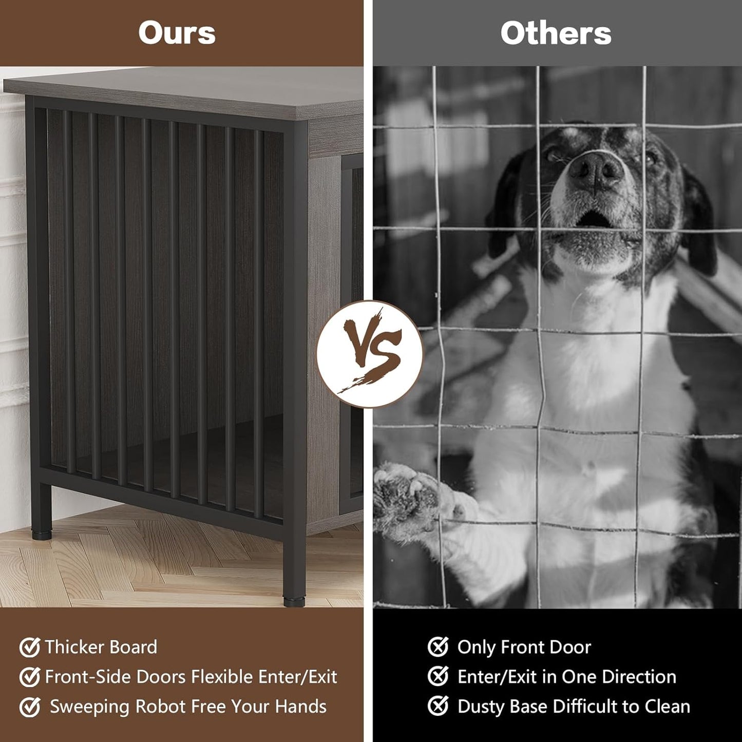 Dog Crate Furniture for 1 or 2 Dogs, Heavy Duty Single/Double Dog Crates for Small/Medium/Large Dogs, Dog Kennel Furniture Indoor as TV Stand, Large Size 39.96" L(35-60 Pounds), Dark Grey