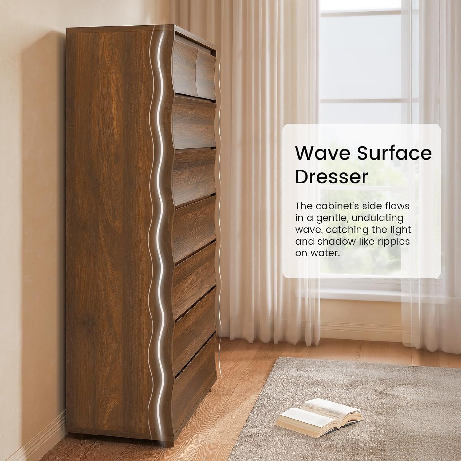 Tall Dresser for Bedroom, 61.1" Tall Dresser with 8 Drawers, Wood Dressers & Chests of Drawers, Accent Upright Drawer Organizers for Closet, Hallway