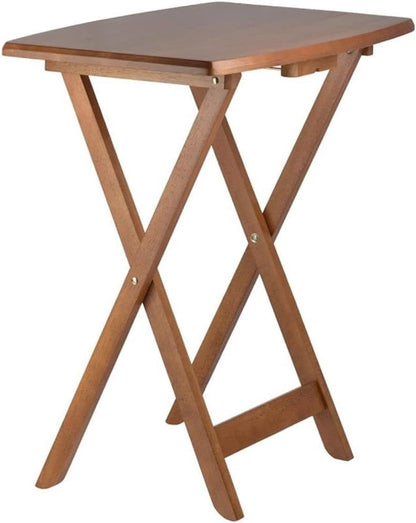 24" W X 12" D Transitional Oversized Solid Wood Snack Table Set with Storage Stand, Curved Sides, Rounded Corners, X-Frame Bases, No Assembly Required, in Brown Finish (Set of 5)
