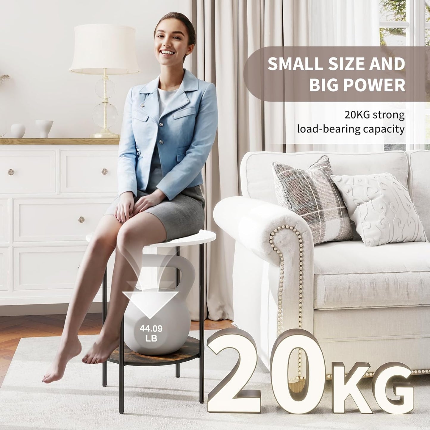 End Tables Living Room - Sturdy Sidetable with Metal Frame, Modern Small Sofa & Bedside Table,Multi-Functional round Coffee Table for Bedroom, Balcony, Sofa, Gym,Office