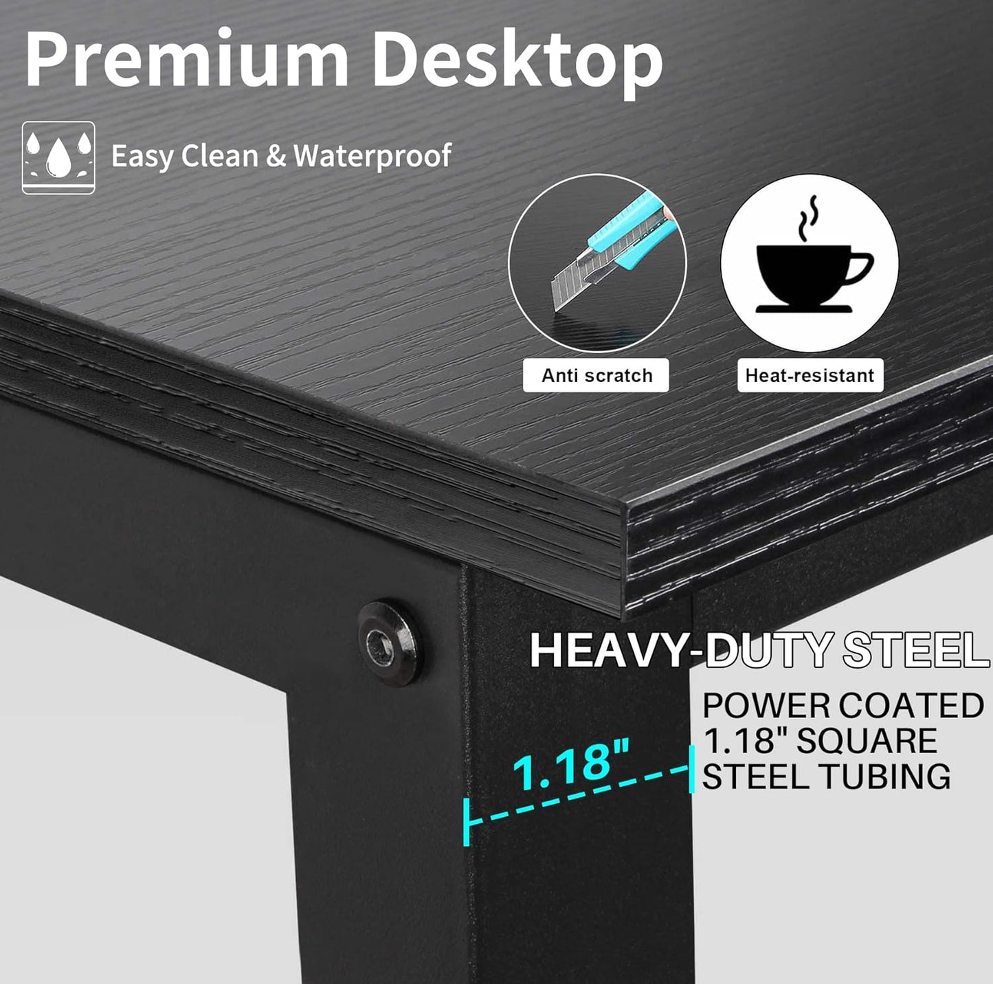 Computer Desk with Hutch and Bookshelves, Large Leg Room 47 Inch Width Black Desk with Space Saving Storage Shelves for Home Office,Study, Work, Easy Assemble